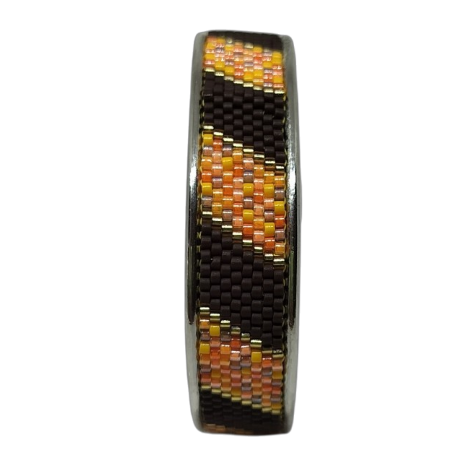 Cuff armband met luxe oranje/bruin kralenwerk