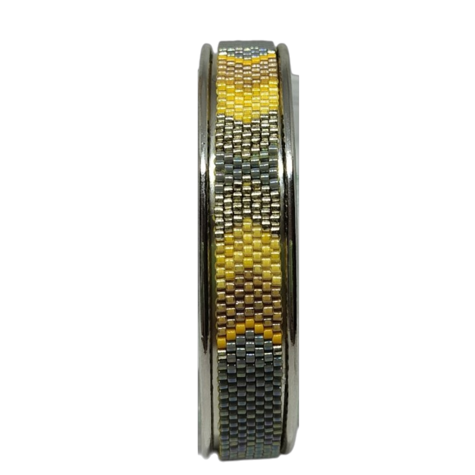 Cuff armband met luxe citrusgeel, mosgroen kralenwerk