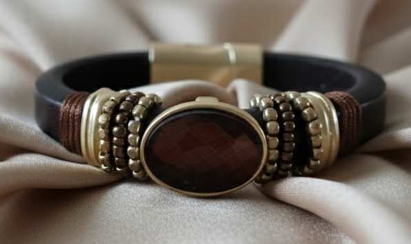 Armband lederlook met gefacetteerde steen