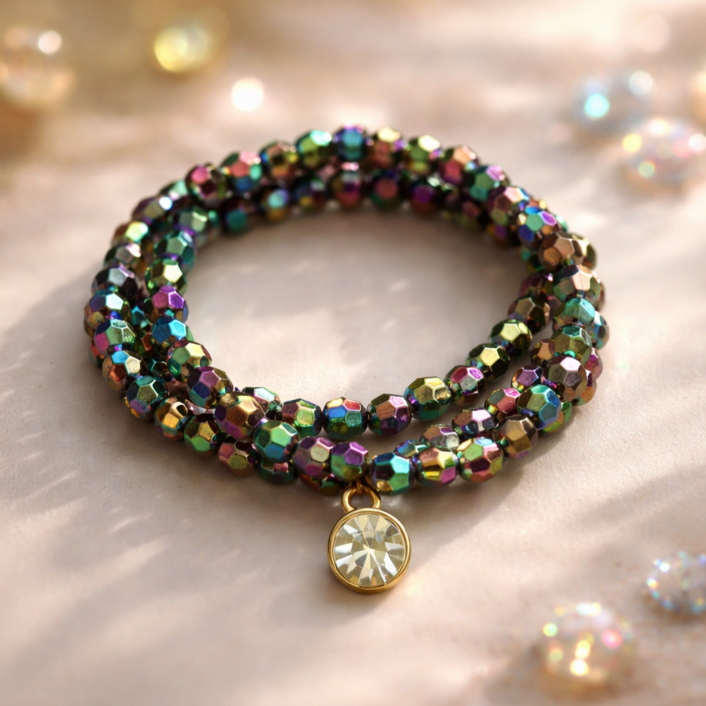 Armbandenset iriserend met bedel