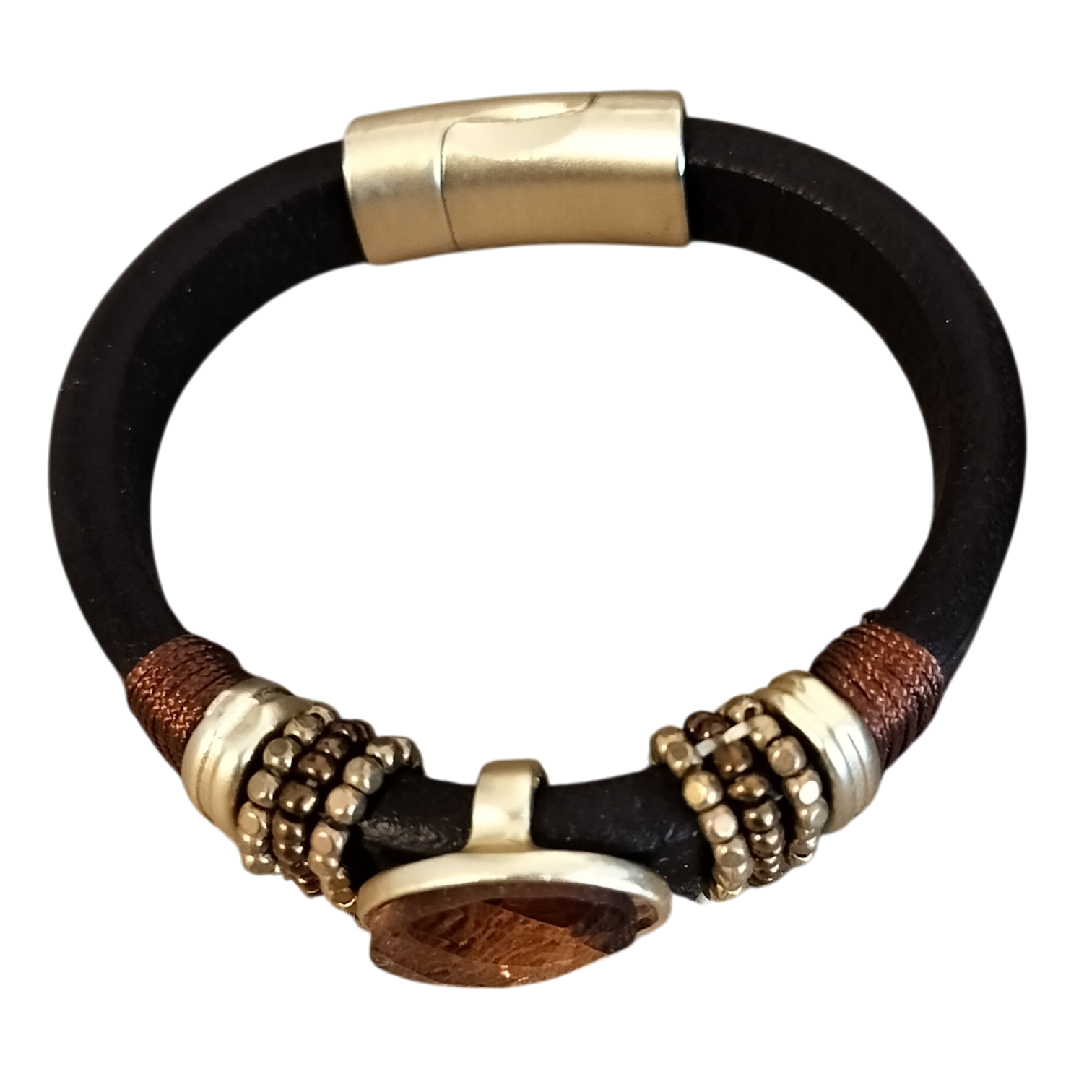 Armband lederlook met gefacetteerde steen