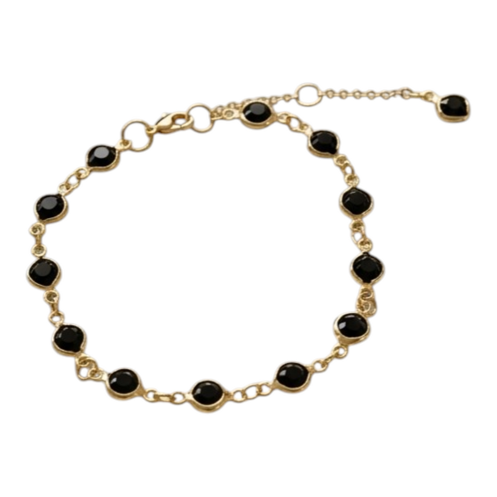 Armband goudkleurig met zwart steentje
