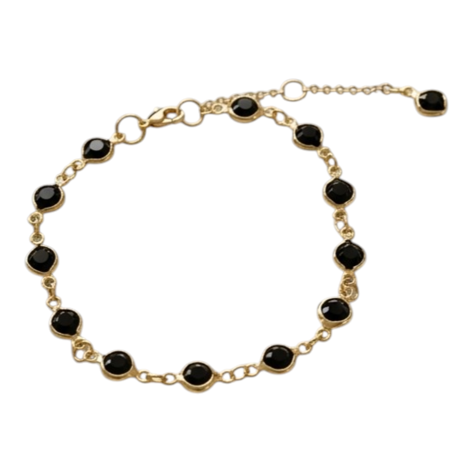 Armband goudkleurig met zwart steentje