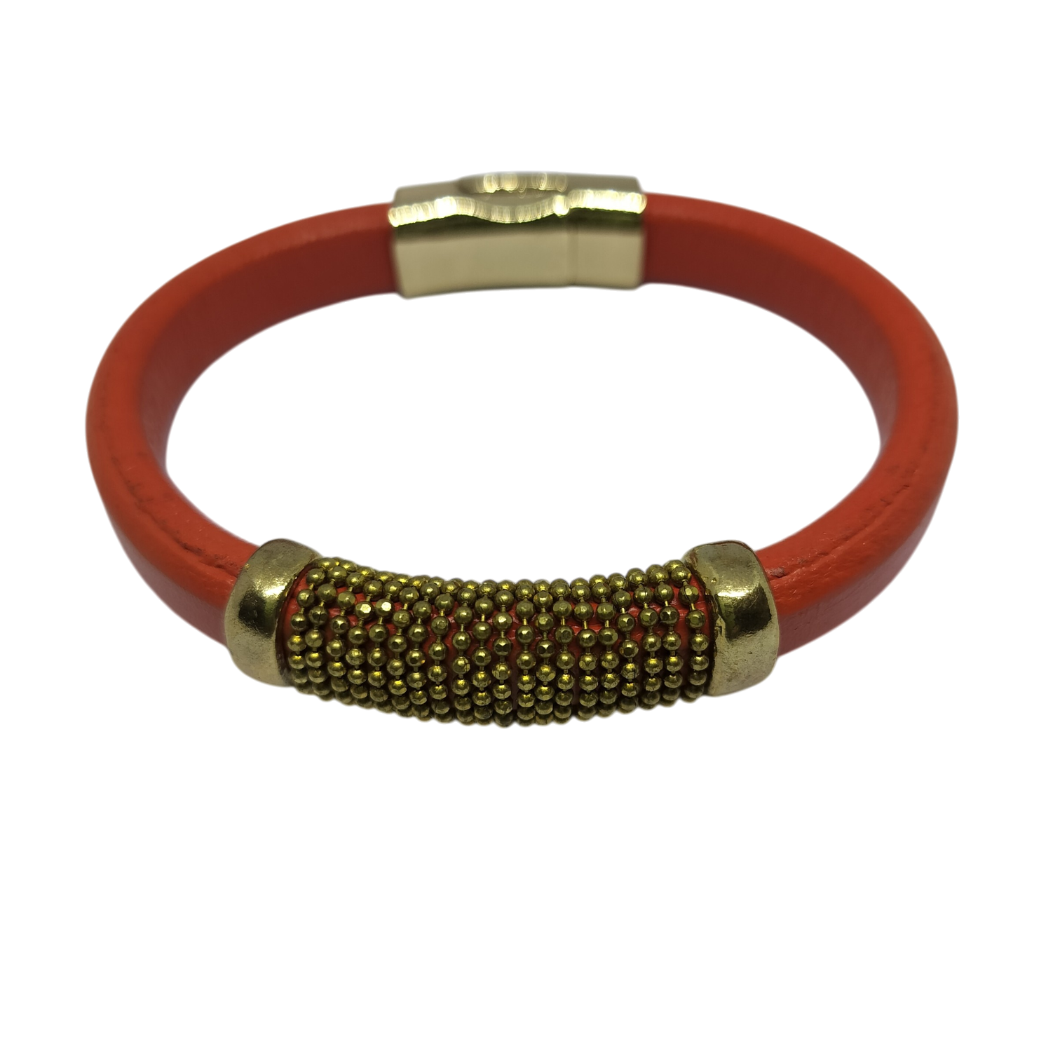 Armband diep oranje met goudkleurig middenstuk