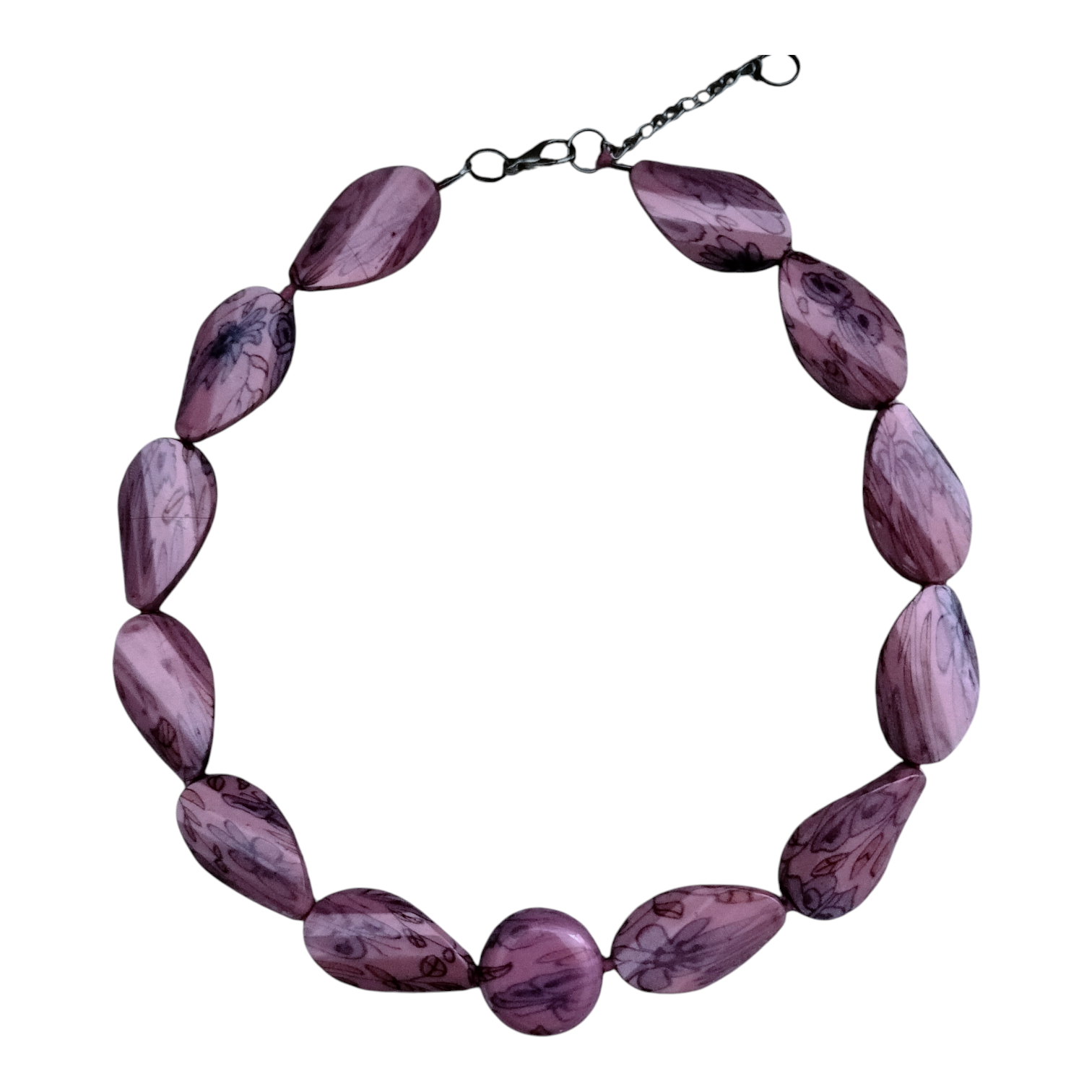 Ketting (kort) grote lila gemarmerde kraal