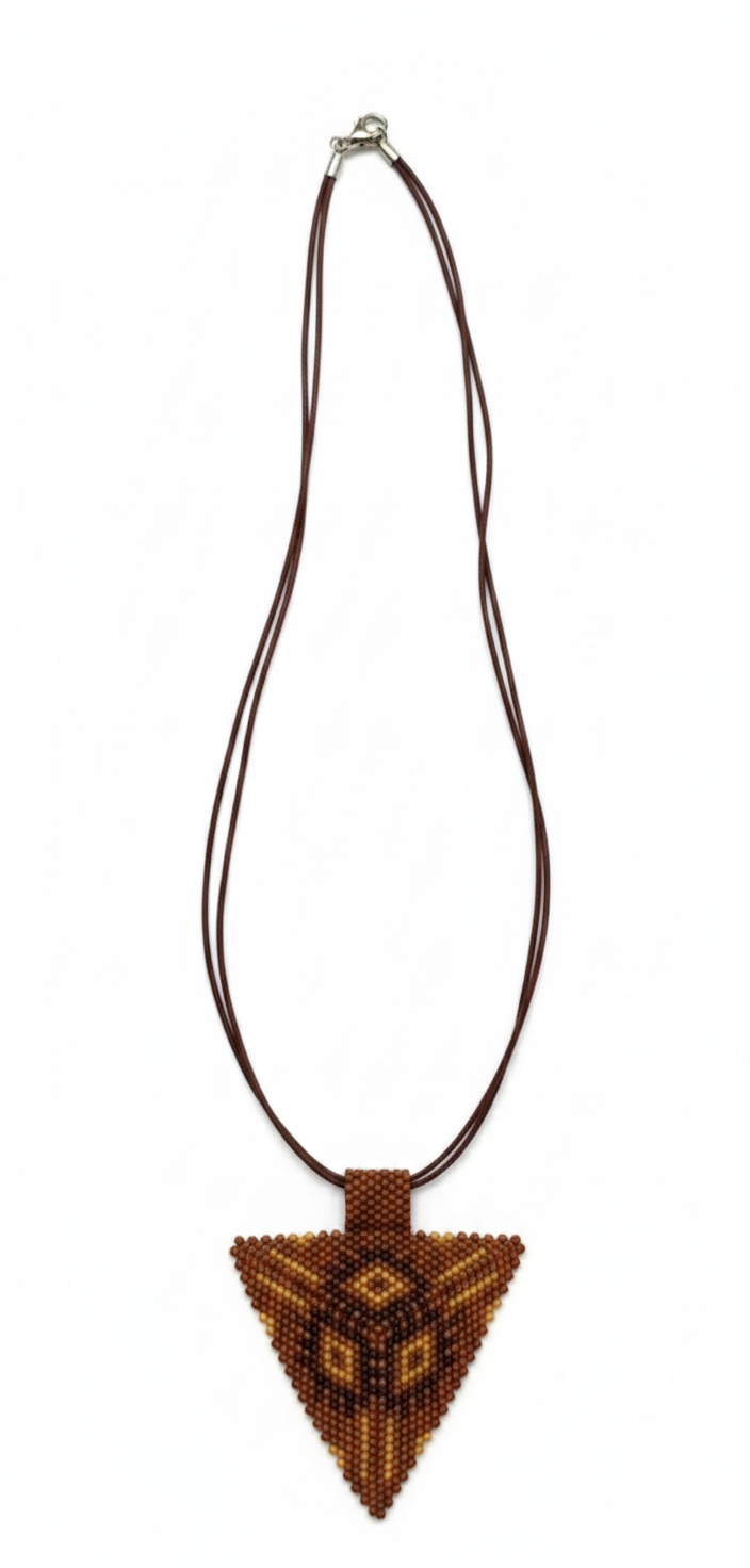 Ketting 3-hoekige bedel bruin/geel (Miyuki)