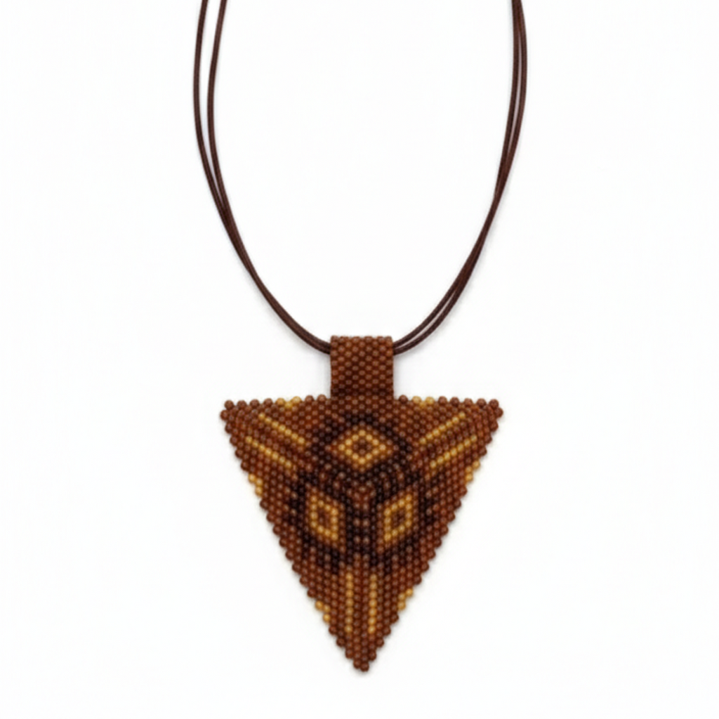 Ketting 3-hoekige bedel bruin/geel (Miyuki)