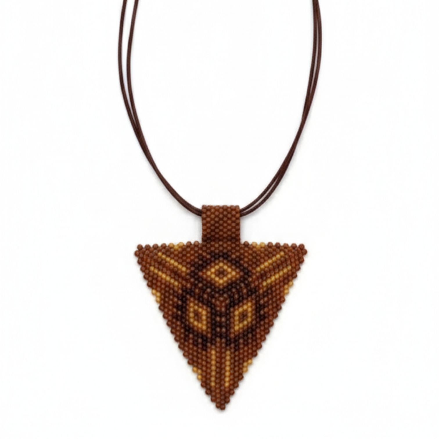 Ketting 3-hoekige bedel bruin/geel (Miyuki)