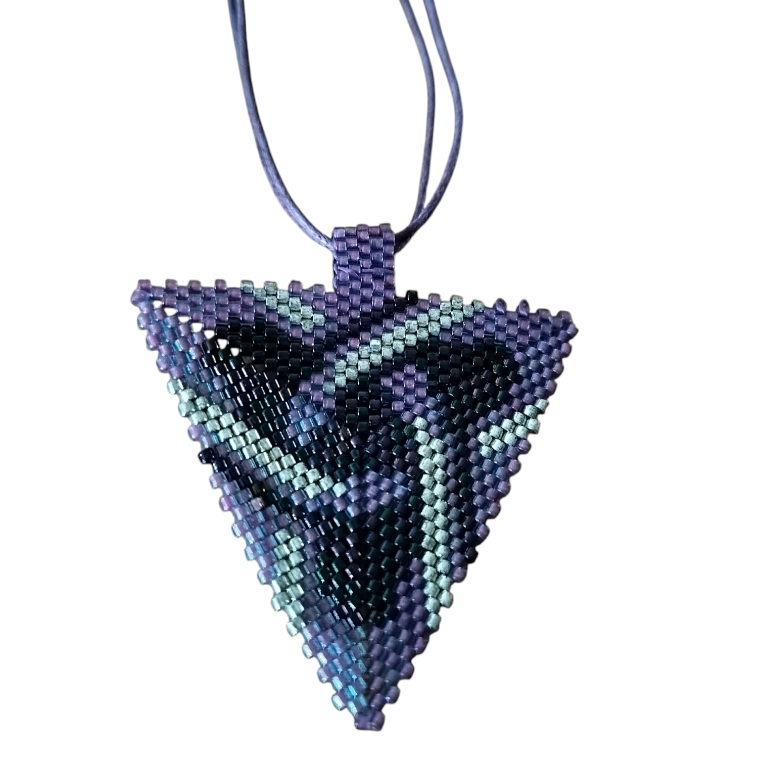 Ketting koord 3-hoekige paars/zwarte bedel (Miyuki)