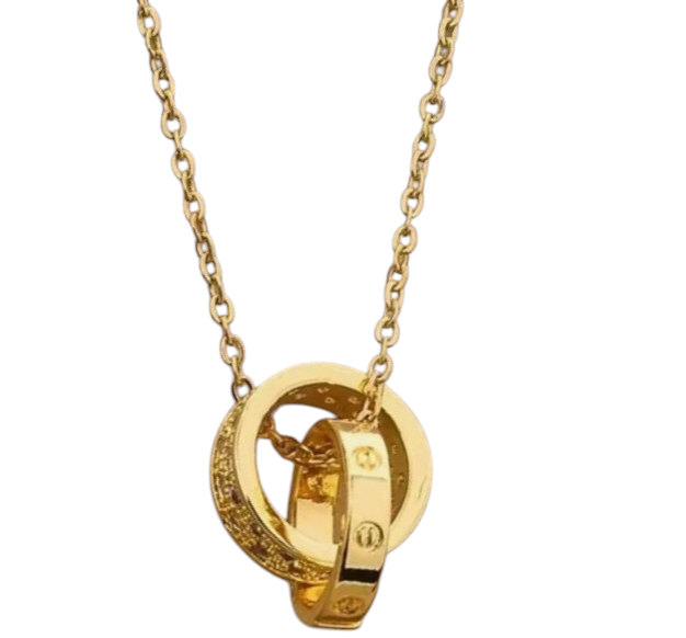 Ketting goudkleurig hanger '2-rings'