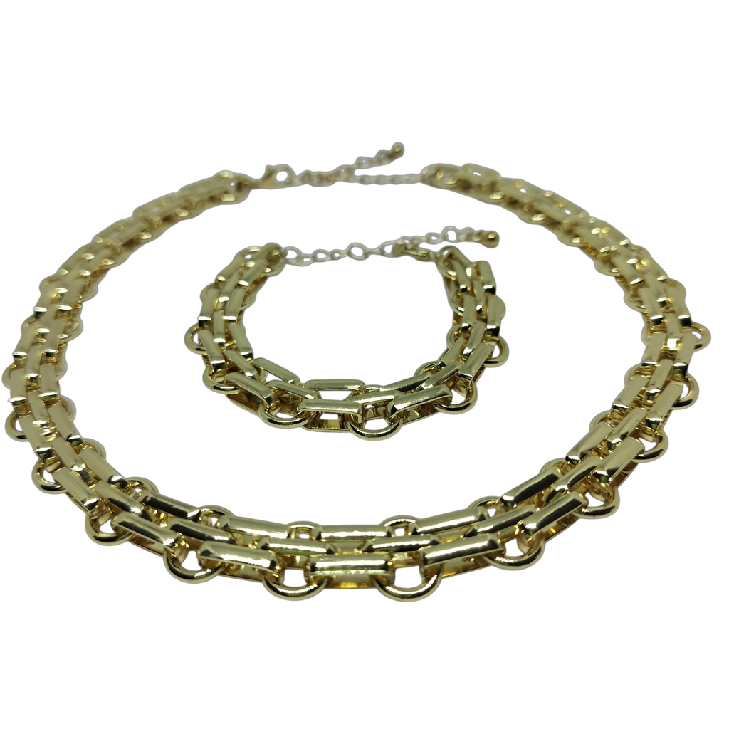 Sieradenset goudkleurige schakelketting incl. armband