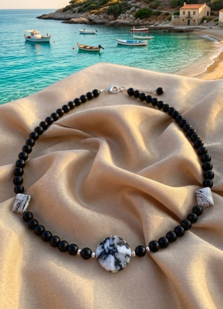 Ketting zwart met gecentreerde platte gemêleerde disk