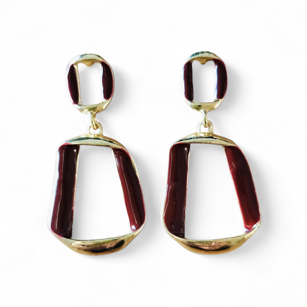 Oorbel bordeaux- goudkleurig