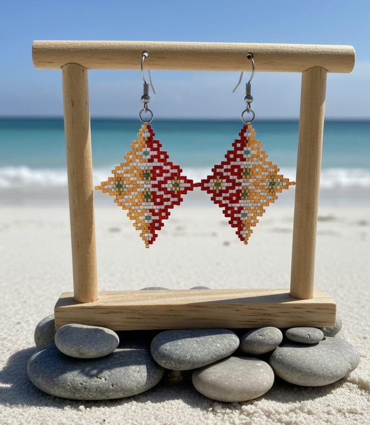 Oorbel rood/gele ruit