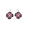 Oorbel parel roze/zwart ruitvormig