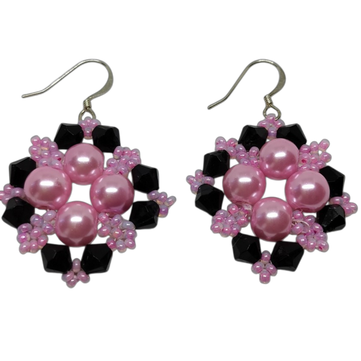Oorbel parel roze/zwart 'Flower'